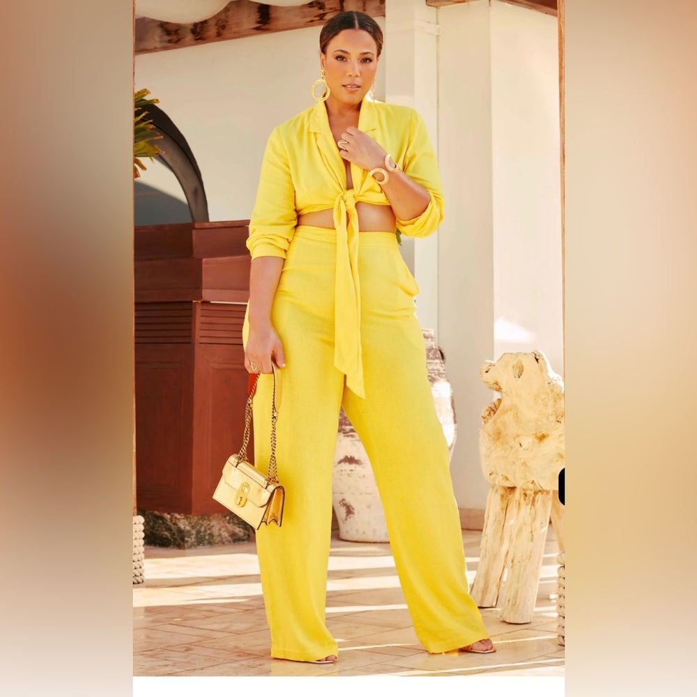 Yellow Women's Linen Pant Set